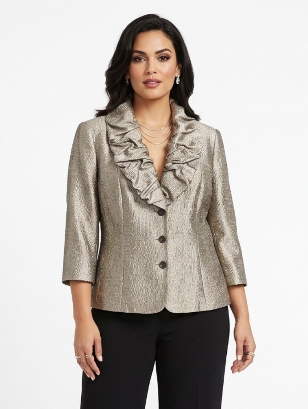 Adrianna Papell Metallic Gold Ruffle Collar Jacket Evening 20W
